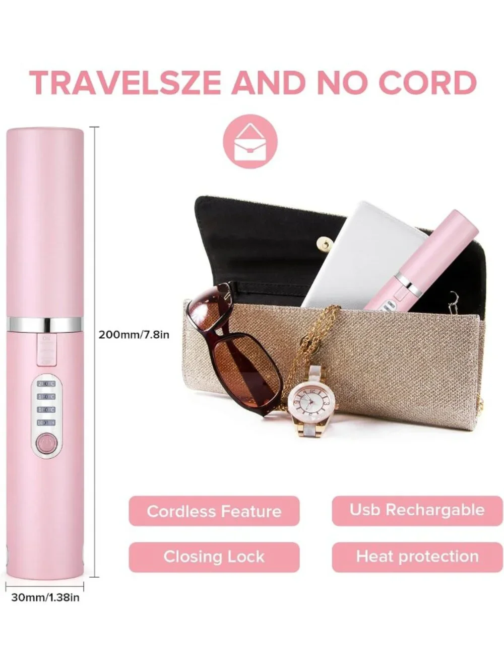 Portable Cordless Mini Hair Straightener & Curler | USB-C Travel Flat Iron, 3
